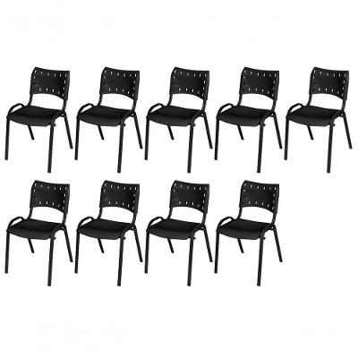 Cadeira Iso Base Preto Escola, Escritório Preto Kit 9 Un