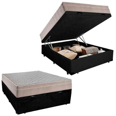Cama Box Baú Casal Suede + Colchão Sereneprime Molas Ensacadas 138x188x69 Cor:preto