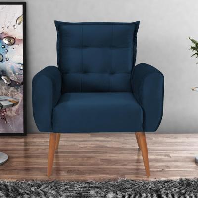 Poltrona Decorativa Para Sala Arcos Veludo Azul
