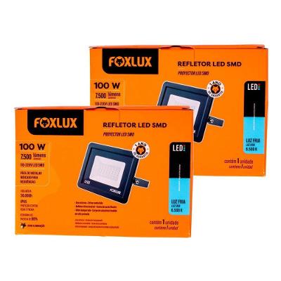 Kit 2 Refletor Led 100w Ip65 6.500k Bivolt Foxlux