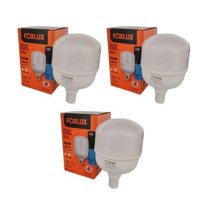 Kit 3 Lâmpadas Led 50w Bulbo Alta Potência Bivolt 6500k Foxlux