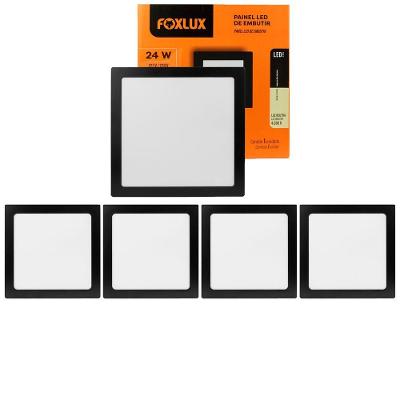 Kit 5 Painel Led 29,3x29,3 Quadrado Preto Sobrepor 24w 6500k Foxlux