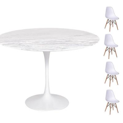 Conjunto Mesa Redonda 107cm + 4 Cadeiras Branca