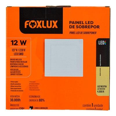 Painel Led 15,4x15,4 Quadrado Branco Sobrepor 12w 4000k Foxlux