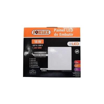 Kit 5 Kit 2 Painel Led 22x22 Quadrado Branco Embutir 18w 6500k Foxlux