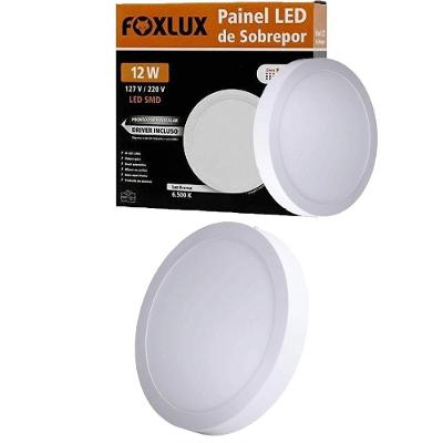 Kit 2 Painel Led 17x17 Redondo Branco Sobrepor 12w 6500k Foxlux