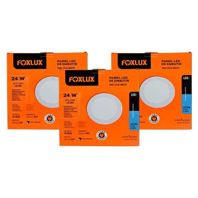 Kit 3 Painel Led 29,4x29,4 Redonda Branco Embutir 24w 6500k Foxlux