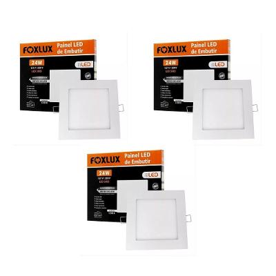 Kit 3 Painel Led 29,3x29,3 Redonda Branco Embutir 29,4x29,4 24w 6500k Foxlux