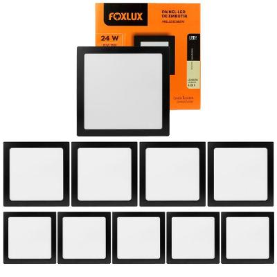 Kit 10 Painel Led 29,3x29,3 Quadrado Preto Sobrepor 24w 6500k Foxlux