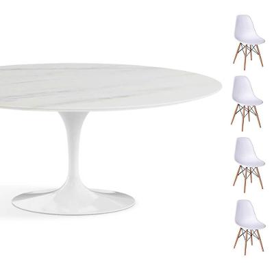 Conjunto Mesa Oval 160x90cm + 4 Cadeiras Branca