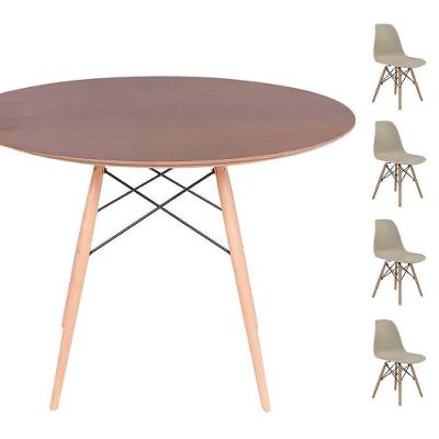 Conjunto Mesa Eames Imbuia 90cm + 4 Cadeiras Fendi
