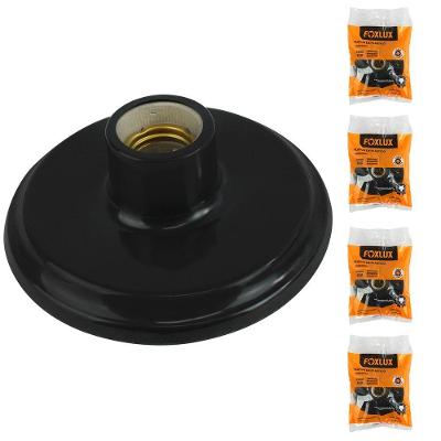 Kit 5 Plafon De Plástico Preto Bocal Porcelana E27 Foxlux