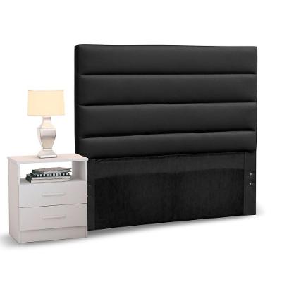 Cabeceira Cama Box Solteiro 90cm Greta Corano Preto E 1 Mesa De Cabeceira Flex Branco - Mpozenato