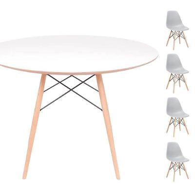 Conjunto Mesa Eames Branca 90cm + 4 Cadeiras Cinza