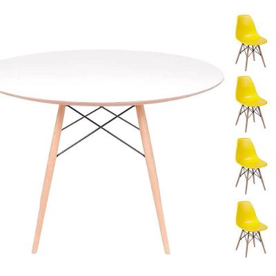 Conjunto Mesa Eames Branca 90cm + 4 Cadeiras Amarela
