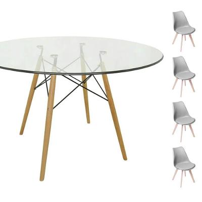 Conjunto Mesa Eames Redonda 90cm + 4 Cadeiras Wood - Cinza