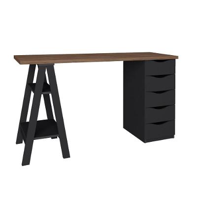 Escrivaninha Cavalete 5 Gavetas Mobile Spirit Preto/nogal - Artany