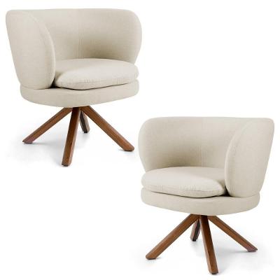 Kit 02 Poltronas Decorativas Melissa Base Giromad Giratória C-107 Linho Bege - Domi