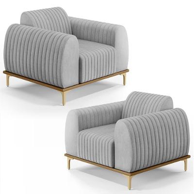 Kit 2 Poltronas Decorativas Base Gold Molino D06 Linho D-315 Cinza - Mpozenato