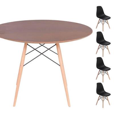 Conjunto Mesa Eames Imbuia 120cm + 4 Cadeiras Preta