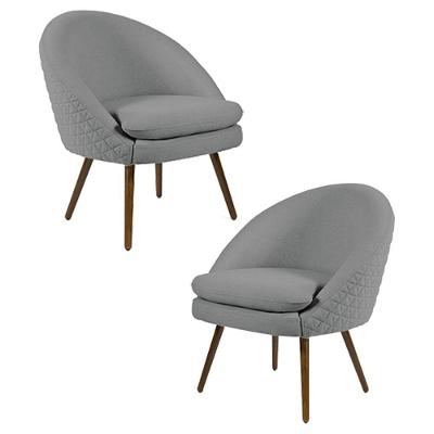 Kit 2 Poltronas Decorativas Pés Palito Rafa C-416 Linho Tressê Cinza Escuro - Domi