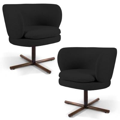 Kit 2 Poltronas Decorativas Melissa Base Xis Giratória Veludo C-300 Preto - Domi