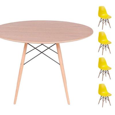 Conjunto Mesa Eames Freijó 90cm + 4 Cadeiras Amarela