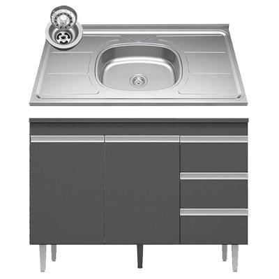 Balcão Gabinete Com Pia Inox 120cm Andréia 2 Portas Cinza - Ajl Móveis