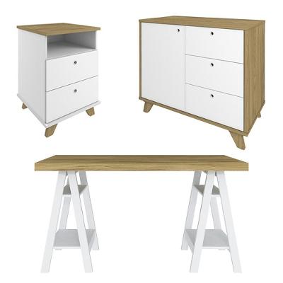 Conjunto Escritório Home Office 3 Peças Darte A06 Olmo/branco - Mpozenato