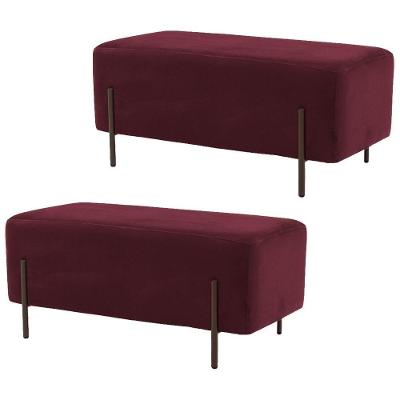Kit 2 Puffs Decorativos 90cm Base Aço Status C-278 Veludo Marsala - Domi