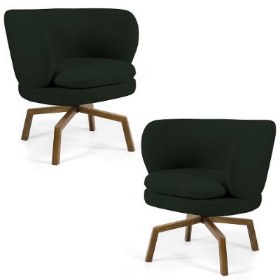Kit 2 Poltronas Decorativas Melissa Base Ka Giratória Castanho Veludo C-303 Verde Musgo - Domi