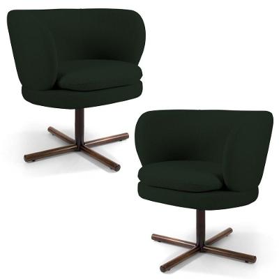 Kit 2 Poltronas Decorativas Melissa Base Xis Giratória Veludo C-303 Verde Musgo - Domi