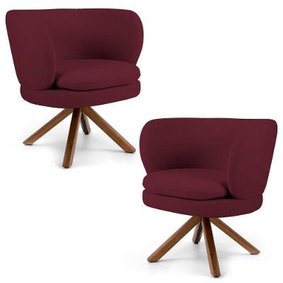 Kit 2 Poltronas Decorativas Melissa Base Giromad Giratória Veludo C-278 Marsala - Domi