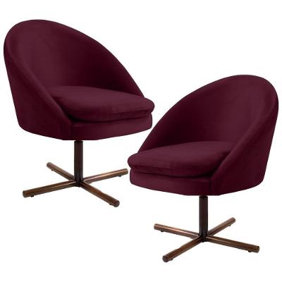 Kit 2 Poltronas Decorativas Giratórias Base Xis Madeira Rafa C-278 Veludo Marsala - Domi