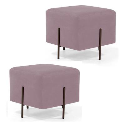Kit 2 Puffs Decorativos 45cm Base Aço Status C-305 Veludo Rosê - Domi