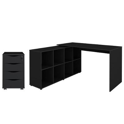Mesa Escrivaninha Em L Eron E Gaveteiro Com Rodízios Mity A06 Preto - Mpozenato