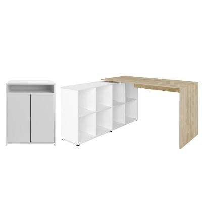 Mesa Escrivaninha Em L Eron E Balcão 60cm 2 Portas Look A06 Carvalho/branco - Mpozenato