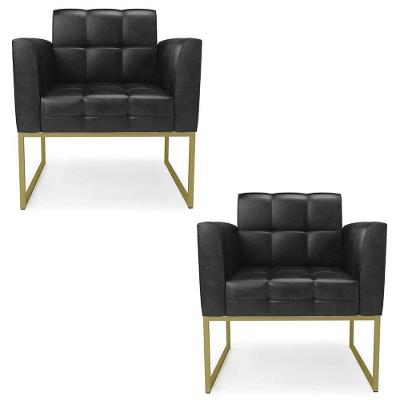 Poltrona Base Industrial Dourado Kit 2 Ana Sintético Pu Preto - Ibiza