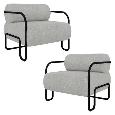 Poltrona Decorativa Para Sala Industrial Kit 2 Kira Z08 Boucle Cinza Claro - Mpozenato