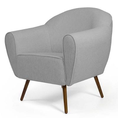 Poltrona Decorativa Sala De Estar Nina Pés Palito Madeira C-315 Linho Cinza Claro - Domi
