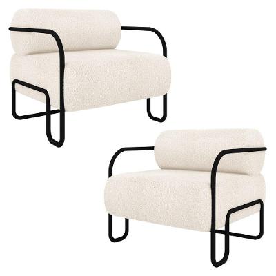 Poltrona Decorativa Para Sala Industrial Kit 2 Kira Z08 Boucle Bege - Mpozenato