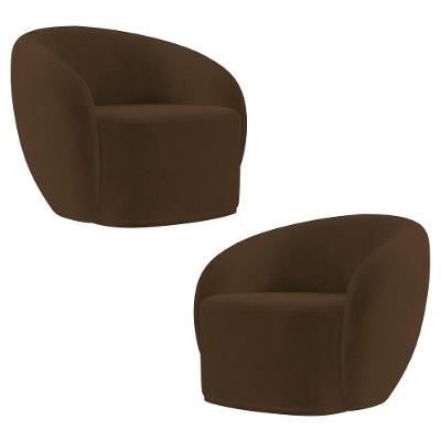 Poltrona Para Sala De Estar Orgânica Kit Com 2 Garbin Z08 Veludo Marrom - Mpozenato