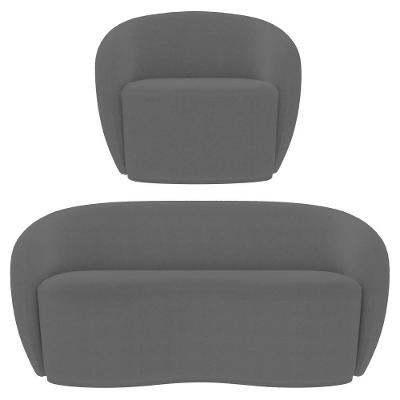 Sofá 2 Lugares Living 160cm E 1 Poltrona Giratória Garbin Z08 Boucle Cinza - Mpozenato