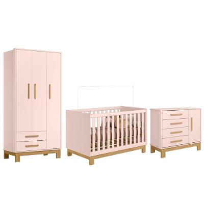 Quarto Infantil 3 Peças Com Berço Q Encanto Slim Rosa - Qmovi