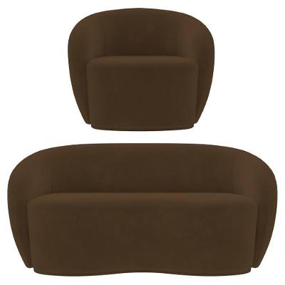 Sofá 3 Lugares Living 180cm E 1 Poltrona Giratória Garbin Z08 Veludo Marrom - Mpozenato