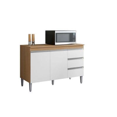 Balcão De Cozinha Andréia 120cm 2 Portas 3 Gavetas Com Tampo Amêndoa/Branco