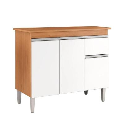 Balcão De Cozinha Tatiane 100cm 3 Portas 1 Gaveta Com Tampo Amêndoa/Branco