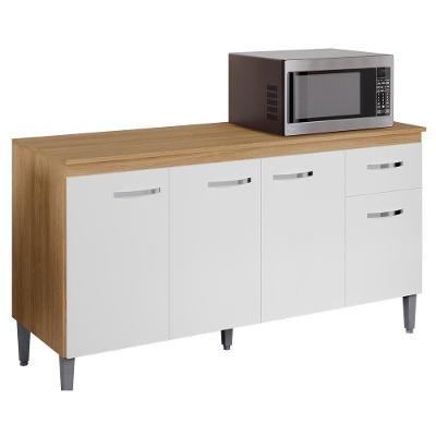 Balcão De Cozinha 150cm Gabriela 4 Portas 1 Gaveta Com Tampo Amêndoa/Branco
