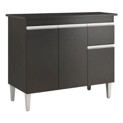 Balcão De Cozinha Tatiane 100cm 3 Portas 1 Gaveta Com Tampo Preto