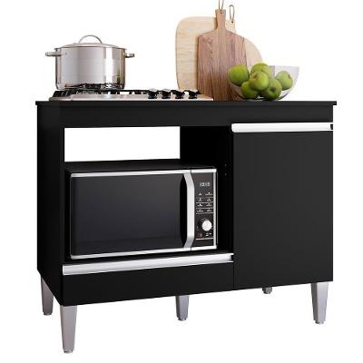 Balcão Cooktop Carla Com Tampo Para 4 Ou 5 Bocas Nicho Para Micro-ondas 1 Porta 1 Gaveta Preto